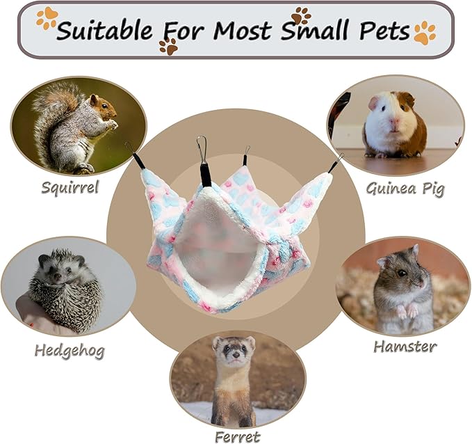Cat Hammock for Cage, Soft Warm Hanging Bed for Kitten, Guinea Pig, Ferret, Rat, Chinchilla and Other Small Pets, Cozy Bunkbed 13.39"x13.39"