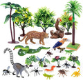 26Pcs Rainforest Animal Figures, Realistic Jungle Animals Toys with Snake Sloth Leopard Monkey Bird Insects Trees for Kids Educational Birthday Diorama Decoration Party Favor School Projects