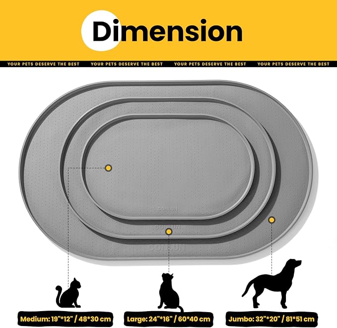 Dog Food Mat,1/2 Inch Raised Edges Cat Feeding Mat for Spill Containment,BPA-Free Silicone Pet Food Mats for Floor Waterproof,Rubber Dog Placemats for Food and Water Bowls(Grey,24"x16")