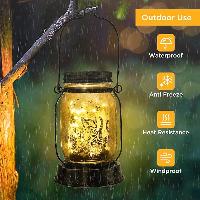 kyoryuger Cat Gift for Women Cat Gifts Solar Lantern, Cat Solar Lights Outdoor Cat Lover Gifts for Women Men Cat Lovers Gifts Hanging Cat Lanterns for Yard Garden Decor Waterproof Lantern Torches