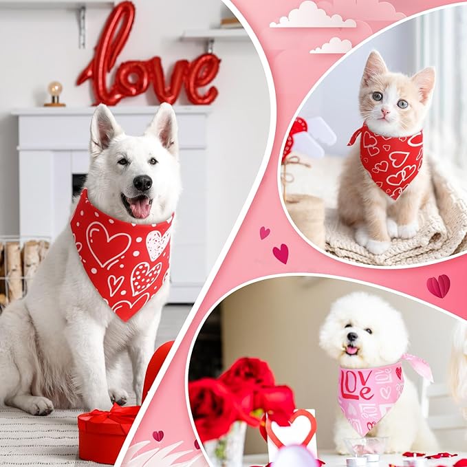 Weewooday 50 Pcs Valentines Dog Bandanas Bulk for Dogs Soft Bibs Adjustable Triangle Pet Bandana for Small Medium Large Costume(Heart Pattern, 25.6 x 17.7 x 17.7 Inch)