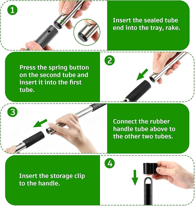 Pooper Scooper, Long Handle Dog Pooper Scooper, Heavy Duty Stainless Steel Rake, Tray & Spade Set for Pet Waste Removal, Use on Grass, Dirt or Gravel