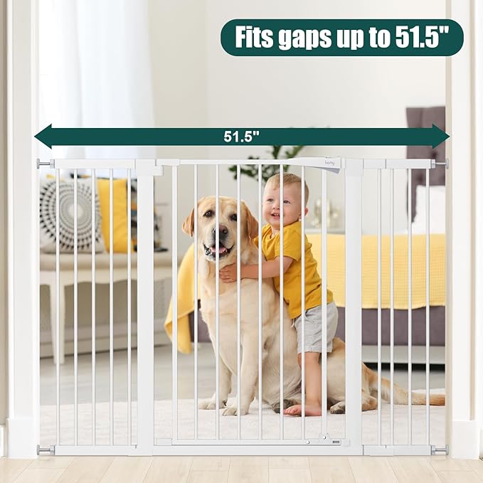 keny 36" Extra Tall Baby Gate for Stairs, 29.7-51.5" Adjustable Width Auto Close Dog Gate for Doorways Hallways, Easy Walk Thru Pet Gate with 21.1" Large Opening Door, White