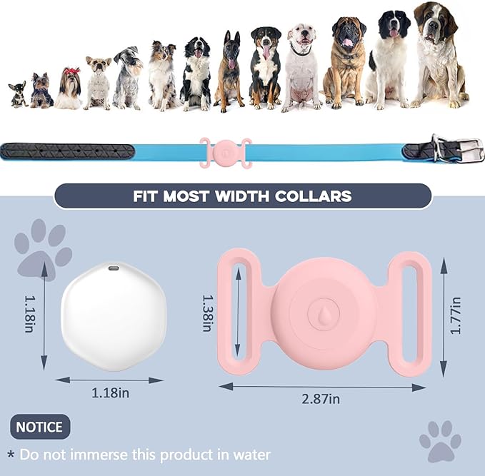 GPS Tracker for Dogs, Mini GPS Pet Tracker with Silicone Cover, IPX8 Waterproof GPS Tracker for Kids,No Monthly Fee,Work with Apple Find My(iOS Only),Dog Tracker Finder Tracker Pets-Pink-6
