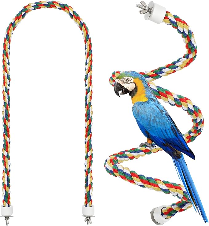 iplusmile Bird Rope Perch Swing & Climbing Toy - 40-Inch Extra Long Soft Spiral Colorful Cotton Rope for Parrots Cockatiels Parakeets Budgie Cage Accessories
