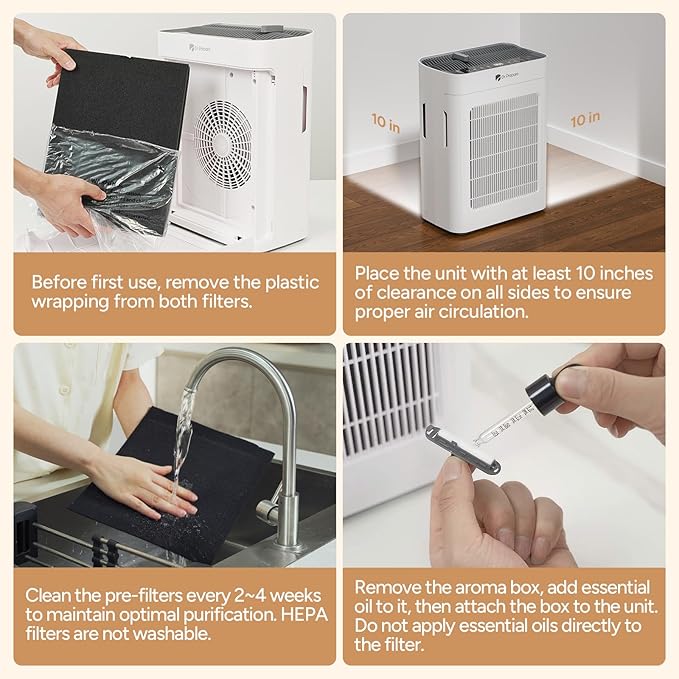 Air Purifier for Home Large Room up to 3000 ft², Dr.Prepare HEPA Double-Sided Air Cleaner with 20dB Sleep Mode, Pet Mode, Washable Pre-Filter, PM2.5 Display, Aroma, for Pet Hair, Dust, Smoke & Pollen