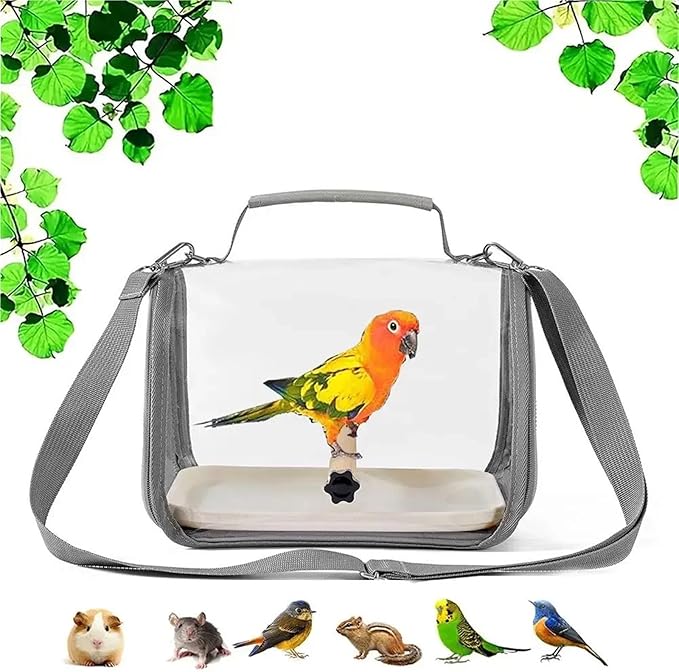 Portable Bird Travel Carrier for Small Birds and Parrots - Wooden Cage with Side Perch, and Mesh Window Accessory