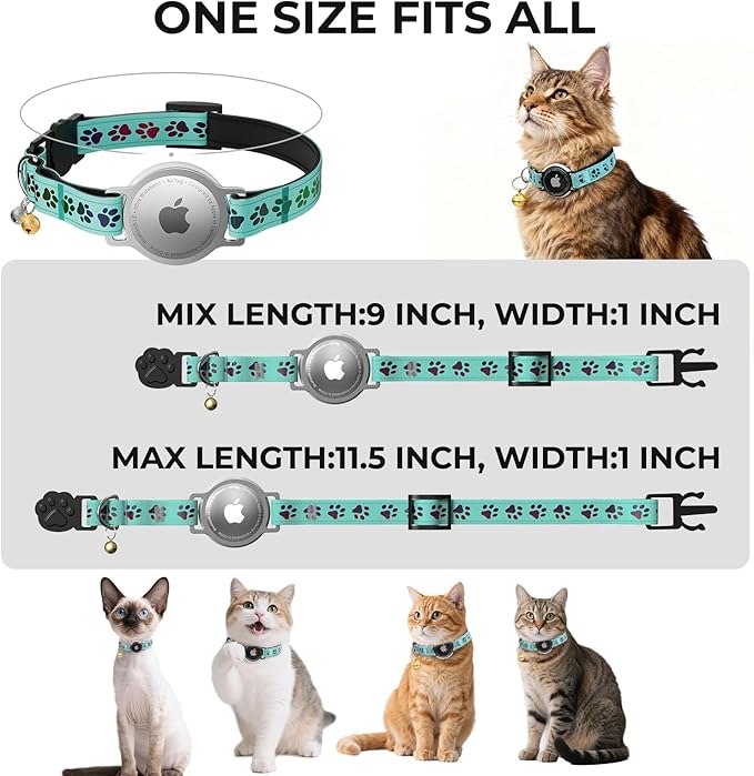 AirTag Cat Collar, Breakaway Cat Tracker Collar, Airtag Holder Compatible with Apple Air Tag, [Lightweight & Scratch Resistant] Adjustable Comfortable GPS Pet Collar for Cats Kittens, Blue