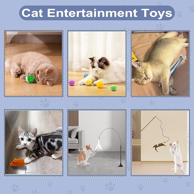 Cat Starter Kit 37pcs Essentials & Supplies Gift - Included Cat Litter Box, Pet Carrier Bag, Grooming Tools, Catnip Toys and More Stuffs for All Life Stages Pets Indoor Outdoor