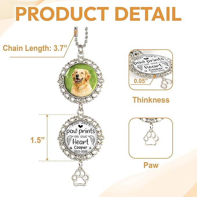Hyturtle Personalized Pet Memorial Car Hanging Ornament - Custom Photo Pet Memorial Gift Rearview Mirror Hanging Accessories -Dog Remembrance Gifts - Loss of Dog Sympathy Gift - Car Memorial Gifts