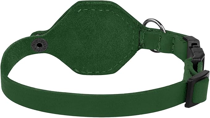 Breakaway Airtag Cat Collar with Removable Bell - Leather Pet Collar with Apple Air Tag Holder - Adjustable GPS Collars for Girl Boy Cats Kitten Puppy - Lightweight, Cute and Comfortable (Emerald)