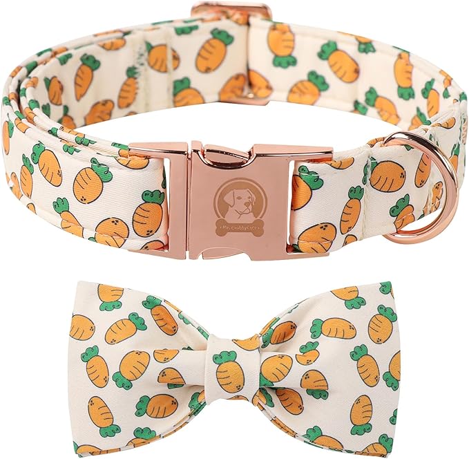 Easter Dog Collar with Bowtie, Cute Carrot Easter Dog Collar with Metal Buckle,Adjustable Soft Pet Collar for Small Medium Large Dogs