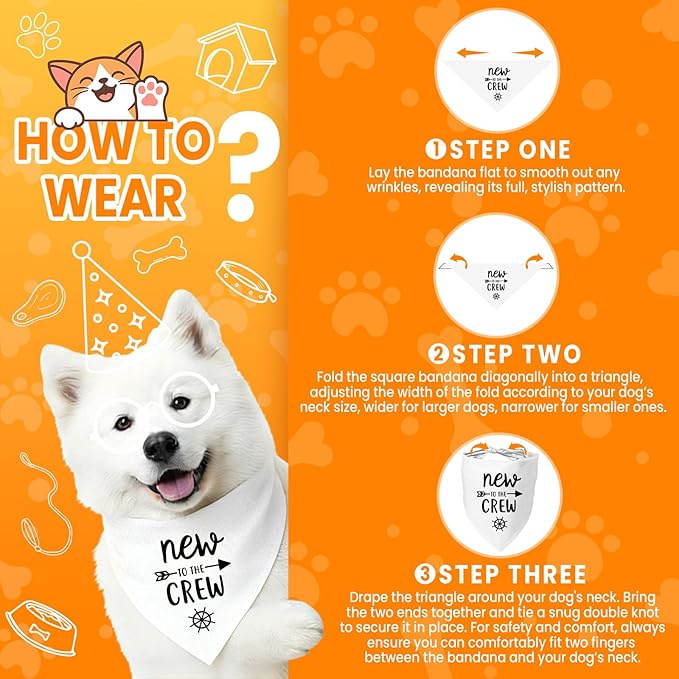 New to The Crew Dog Bandana New Puppy Announcement Gender Reveal Gift for New Owners Puppy Bandana Dog Owner Gifts Soft Triangle Bibs Scarf Accessories for Small Medium Dogs Pets (White)