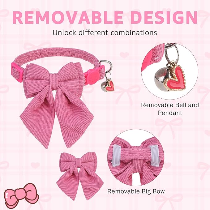 SCENEREAL Cat Collar with Bell & Stylish Bowtie, Pink Breakaway Cat Collars Accessories for Boy Girl Small Cats, Holiday Kitten Costumes for Female Male Pets