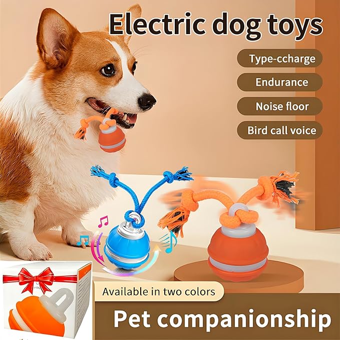 Interactive Dog Ball Toy,Interactive Dog Toys for small dogs,Peppy Pet Ball for Dogs,Motion Activate Rolling Dog Toy with Birdsong Squeaky Chewable Rope Tiny Fetch Dog Toys to Keep them Busy(Orange)