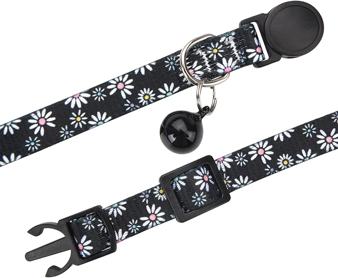 Cat Collar Breakaway with Bells, 3 Pack Girl Boy Pet Cat Collar with Bohemia Floral Tribal Geometric Patterns, Adjustable 7.5-12 Inch, with Safety Buckle for Kitten Cat(Set D)
