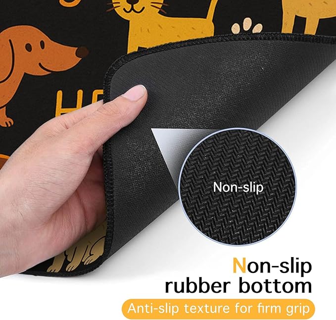 Cute Happy Dog Pattern Design Pet Food Mat 20" x 12" Fun Easy Clean Pet Feeding Mat Absorbent Cat Bowl Mat Non Slip Dog Foods Mats Pets Placemat for Dogs and Cat Feeding