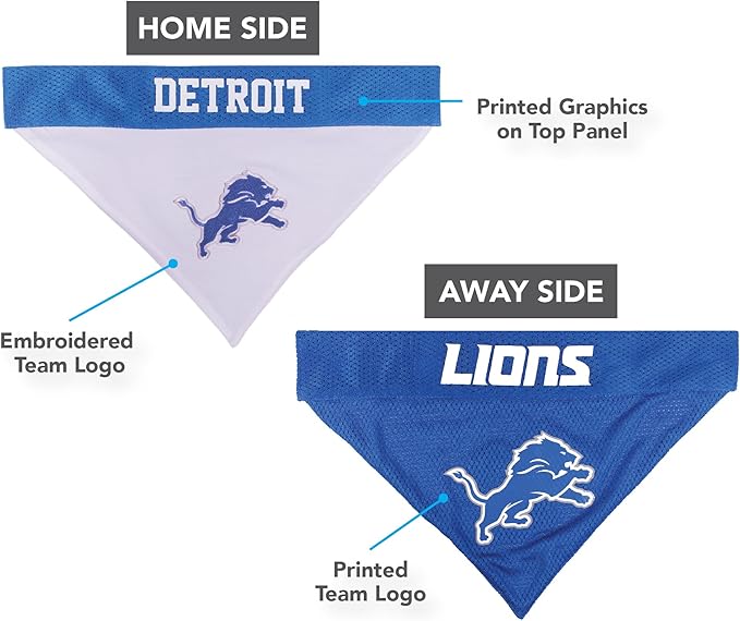 Pets First NFL Dog Bandana - Detroit Lions Reversible PET Bandana. 2 Sided Sports Bandana with a Premium Embroidery Team Logo, Small/Medium. - 2 Sizes & 32 NFL Teams Available