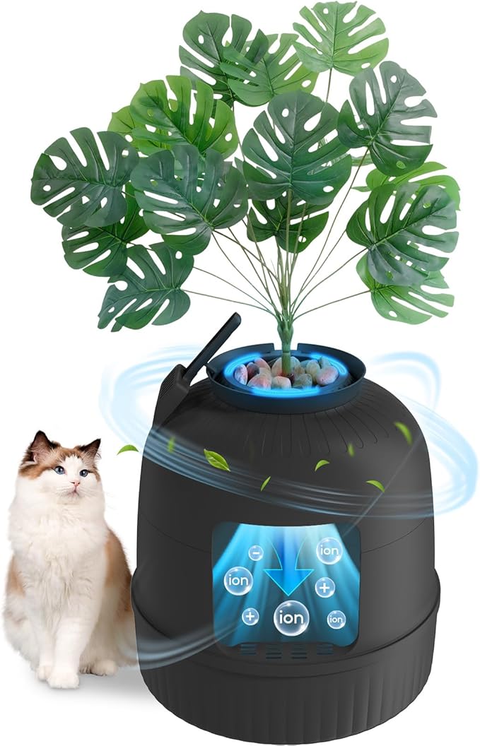 Lifewit Cat Litter Box, Hidden Enclosure Litter Tray with Odor Control System& Carbon Filter in Living Room, Bedroom, Corner with Faux Plant& Plastic Scoop, 48 x 120 cm/19x47, Black