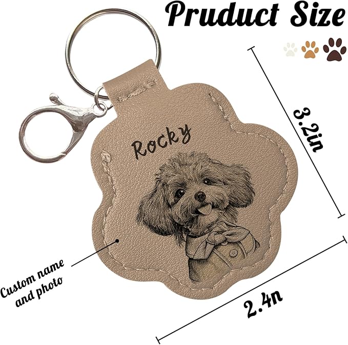 Dog Hair Keychain, Leather Pet Hair Collector Keychains, Pet Fur Keepsake Gift, Paw Charm for Collecting Cat Dogs Fur