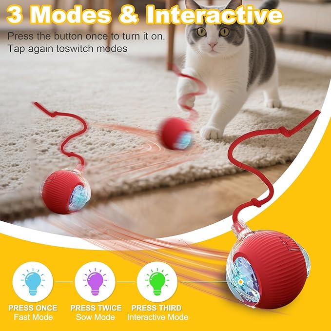 2-Pack Interactive Cat Toys Ball for indoor Cats＆Dog,Automatic Cat Toy 360° Auto-Rotation Smart Obstacle Avoidance,Includes 4 Cat Spiral Spring,Cat Enrichment Toys for Indoor Cats (Red-Green)