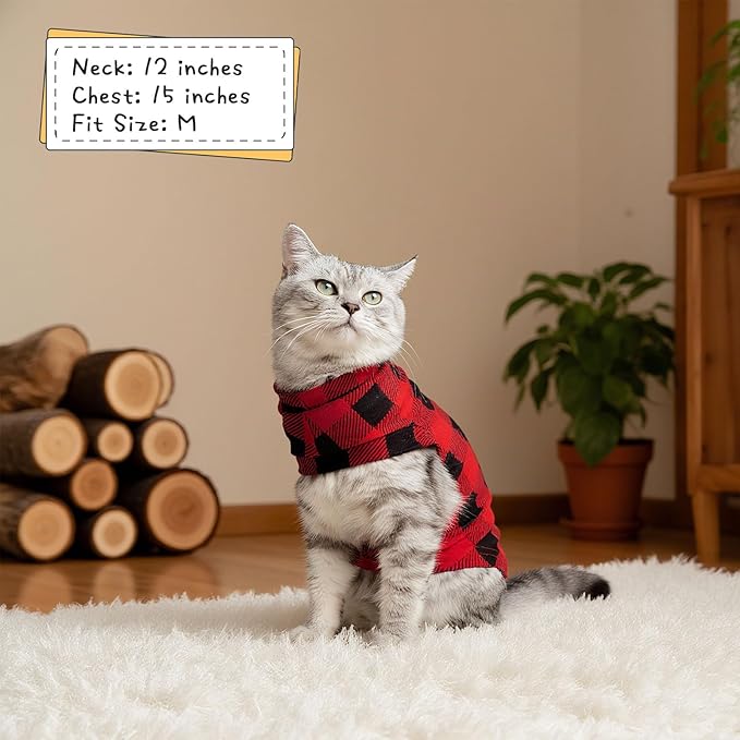 EXPAWLORER Soft Cat Sweater - Checked Sweaters for Cats Only Warm Kitten Clothes, Fall and Winter Pet Coat Pullover Design, Fleece Sweatshirt Clothing Also for Puppy Small Dogs, Small
