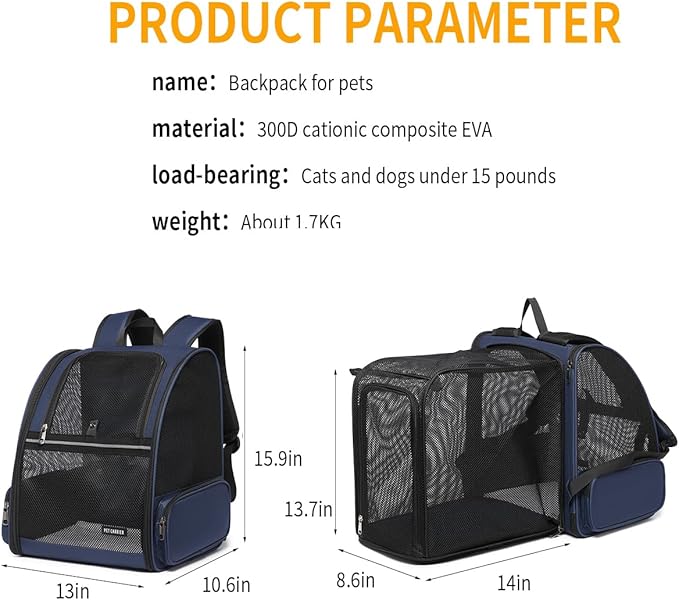 Cat Backpack，Expandable Cat Carrier Backpack, Dog Backpack Carrier and Pet Carrier Backpack, Suitable for Cats, Dogs Kitten or Small Dogs, Travel Friendly Puppy Cats Bag (Blue)