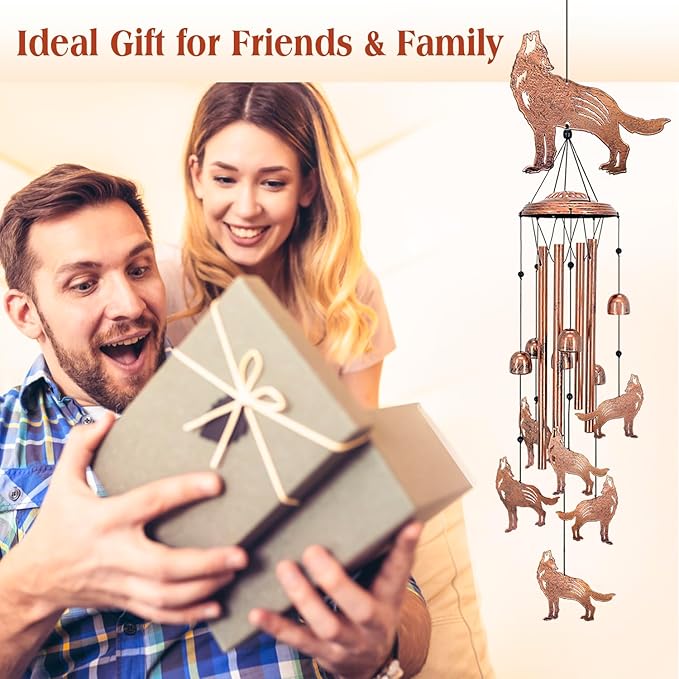 Wolf Wind Chimes for Outside,Wolf Gifts for Women/Men/Sympathy Gift/Memorial Gifts/Birthday Festival Metal windchimes Outdoors/Indoors,Patio,Garden Decor,Home,Porch,Yard Decor