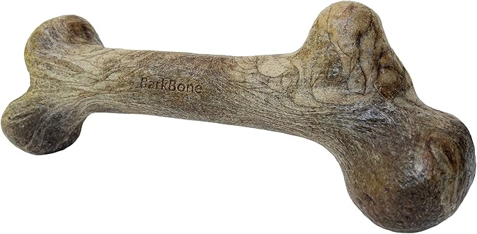 Pet Qwerks Dinosaur BarkBone - Wood Dog Bone for Moderate Chewers - Peanut Butter Flavor - 9.75"