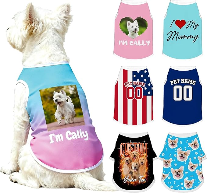 Custom Dog Shirt with Name Photo Text Logo Personalized Dog Pullover Shirts Customized T Shirt Clothes Gifts for Small Medium Large Dogs Cats Pet