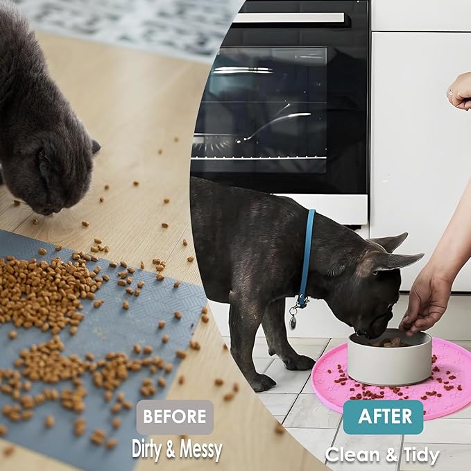 Dog Food Mat - Waterproof Dog Bowl Mat for Food and Water, Pet Food Placements with Edges, Nonslip Cat Feeding Mat for Protecting Floors (1Pack Pink)