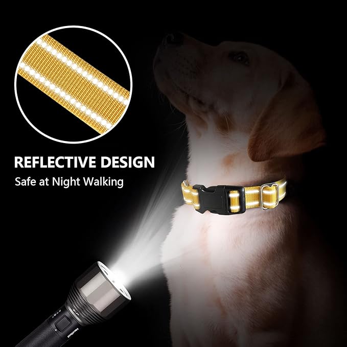 Hikiko Martingale Dog Collars Reflective Nylon Dog Collar with Quick Release Buckle Adjustable Training No Slip Dog Collar (Small, Yellow)