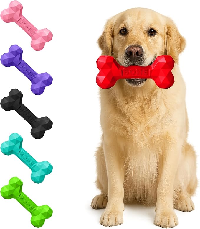 Natural Rubber Dog Chew Bone – Treat-Dispensing, Tough & Indestructible Chew Toy – Safe for Aggressive Chewers – Dental Health & Boredom Relief – (Red)