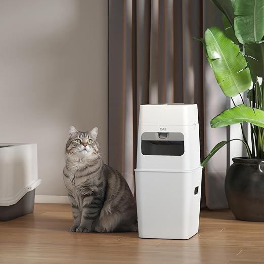 GKJ Cat Litter Box Waste Disposal System for Odor Control Cat Litter Trash Can | Includes 1 roll of 16 Easy Tear-Off Bags | Diaper Trash Can