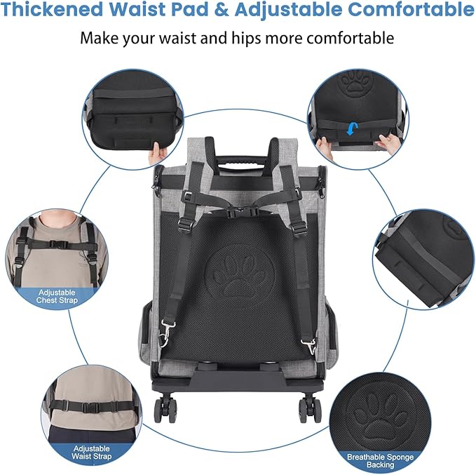 Extra Large Pet Carrier Backpack with Wheels Cats Under 30 Lbs, for Dogs Puppies Rabbits Other Animals Under 25 Lbs, Great for Travel/Hiking/Outdoor Use