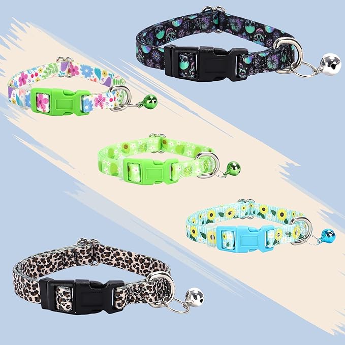 Small Dog Collar with Bell，Nylon - Adjustable XXS/XS Tiny Dog & Cat Collar for Small Breeds,Soft Leopard Collar with Quick-Release Buckle（Leopard S）