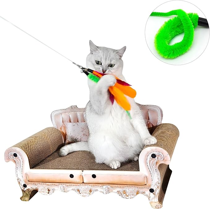 Cat Toys Interactive for Indoor Cats, 2PCS Ultra-Long Teaser(50"+38")+9PCS Da Bird Feather Refills, Fishing Pole Toy,Retractable Cat Wand Toy and Feather Toys Refills Attachment Replacement