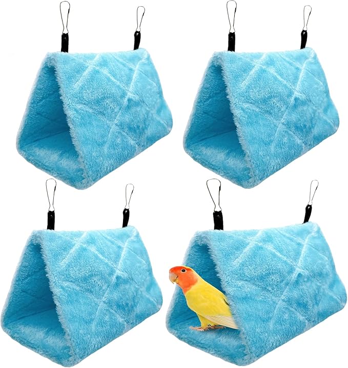 4Pcs Bird Tent Plush Hammock Warm Hut Hanging Parrot Nest for Cage Snuggle Large 9.4''X5.9''X7.0'' Sleeping Bed Hideaway Cave for Parakeet Cockatiels Cockatoo Lovebird