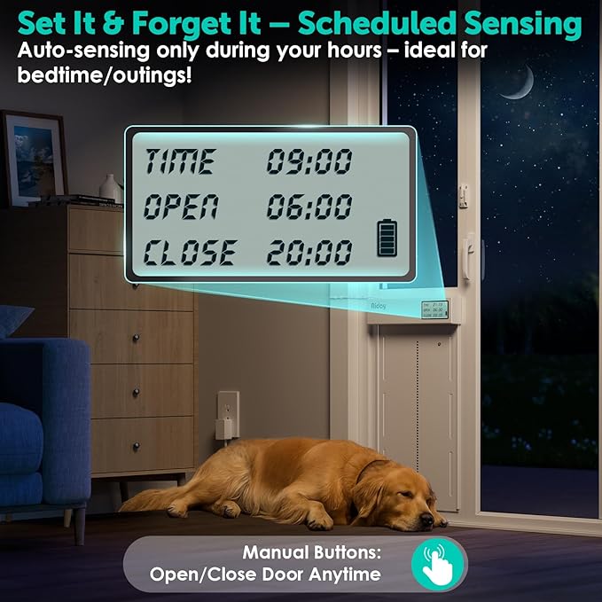 Automatic Sliding Glass Dog Door with Collar Sensor，X-Large Electric Doggy Door for Sliding Glass Doors, Adjustable 76" to 80-11/16" Slider Height, Anti-Pinch, Fits XLarge Dogs Up to 220 Lbs (XL)
