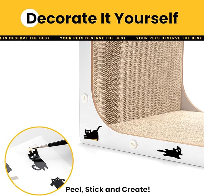Cat Scratcher Lounge, 23 Inch L-Shaped Cat Scratch Pad, Vertical & Horizontal Scratching 1.2" Thick Cardboard with Fun DIY Stickers, Durable, Eco-Friendly