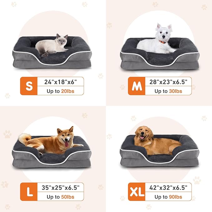 Sweetcrispy Orthopedic Dog Bed, Large Memory Foam Puppy Cat Bed with Washable Waterproof Removable Cover & Non-Slip Bottom for Pet Calming Sleeping (35"x25", Gery)