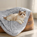 Luciphia Large Waterproof Dog Blanket Pet Washable Liquid Proof Furniture Protector Small Shaggy Plush Calming Long Faux Fur Bed Cover for Couch Cat Blankets for Kitten Doggy, Mist Grey, 30" x 40"