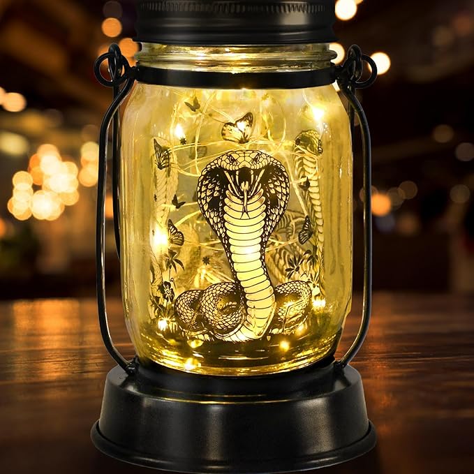 Snake Gifts for Women/Men Snake Solar Lanterns Mom Birthday King Cobra Snakes Animal Lovers Lantern Animal Memorial Lights Solar Garden Decoration for Yard, Patio,Backyard,Porch Torches, Home Decor