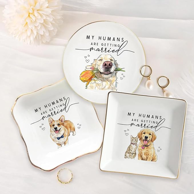 Custom Pet Portrait Watercolor Ring Dish, My Humans Are Getting Married Jewelry Tray, Engaged Ring Dish Gift for Newly Married Engaged Wedding Gift for Wife Her Fiance Bestie Bride To Be Newlyweds