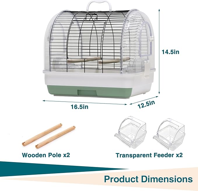 Travel Bird Cage Carrier, Portable Travel Parrot Cage with 2 Perches, 2 Food Bowls and Tray, Metal Parakeet Cages for Small to Medium Sized Birds Cockatiels Lovebirds Canaries Budgies