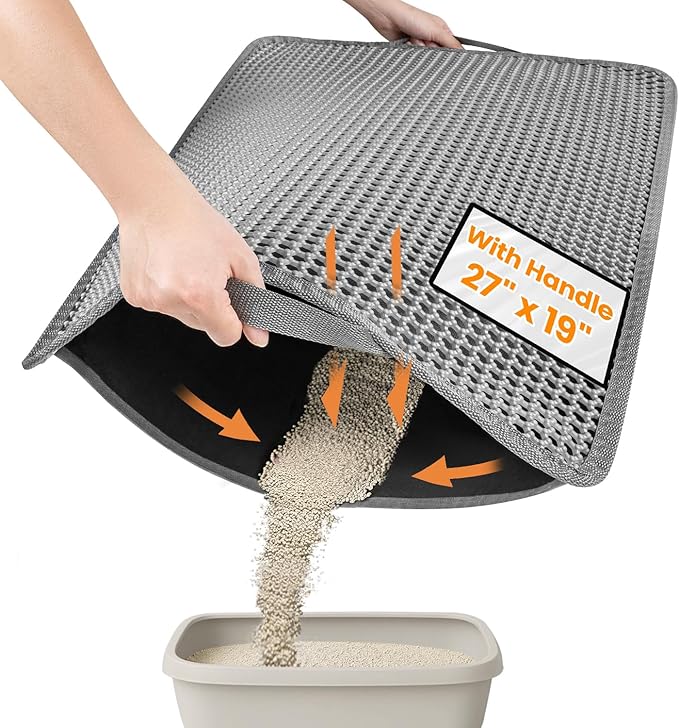 Cat Litter Mat, Upgrade Super Waterproof Back Layer Litter Box Mat, Non Slip, Durable, Soft on Paws Kitty Trapping Matt (27"x19", Gray)