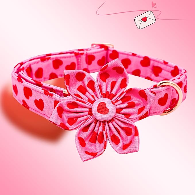 Lionheart glory Valentine's Day Dog Collar with Flower Dog Collar for X-Small Dogs, Soft Adjustable Hearts Dogs Collars Spring Pet Collars Flower Puppy