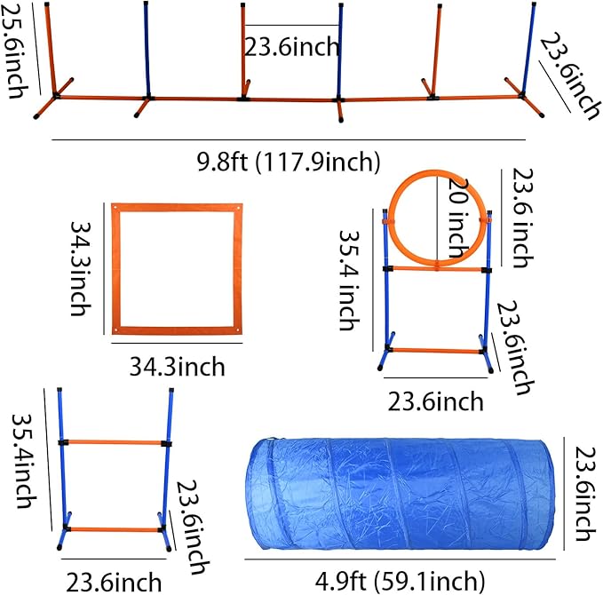 Agility Training Equipment for Dogs, Dog Agility Course Backyard Set Include Tunnel, Jumping Ring, Pause Box, 6 Weave Poles with Carry Bags