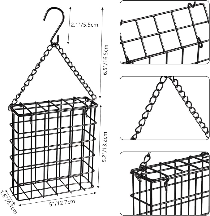 2Pcs Outdoor Suet Cage Bird Feeder, Wild Bird Feeder, Single Suet Cake Capacity, Fruit and Suet Feeder Style for Outside Hanging(Black)