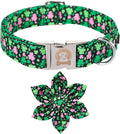 MR. CHUBBYFACE St.Patrick's Clover Dog Collar with Flower, Pink Green Clovers Shamrock Adjustable Dog Collar, Cute St.Patrick's Collar for Small Medium Large Dogs